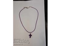 Colier cruce din Ametist - 25×18, lanț de 45 cm