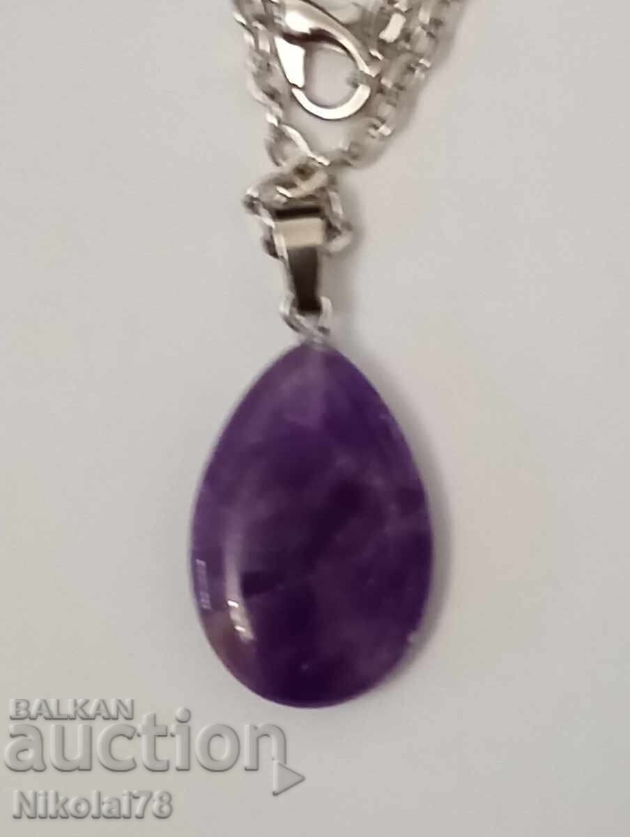 Аукцион Ново колие висулка капка от Аметист - 28×16 верижка 45 см.
