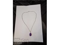 Nouă colier pandantiv picătură de Ametist - 28×16 lanț 45 cm