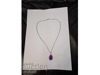Nouă colier pandantiv picătură de Ametist - 28×16 lanț 45 cm