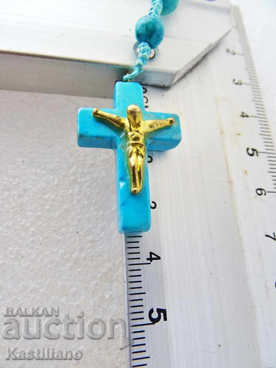 Доставка на Броеница с кръст ,  разпятие тюркоаз