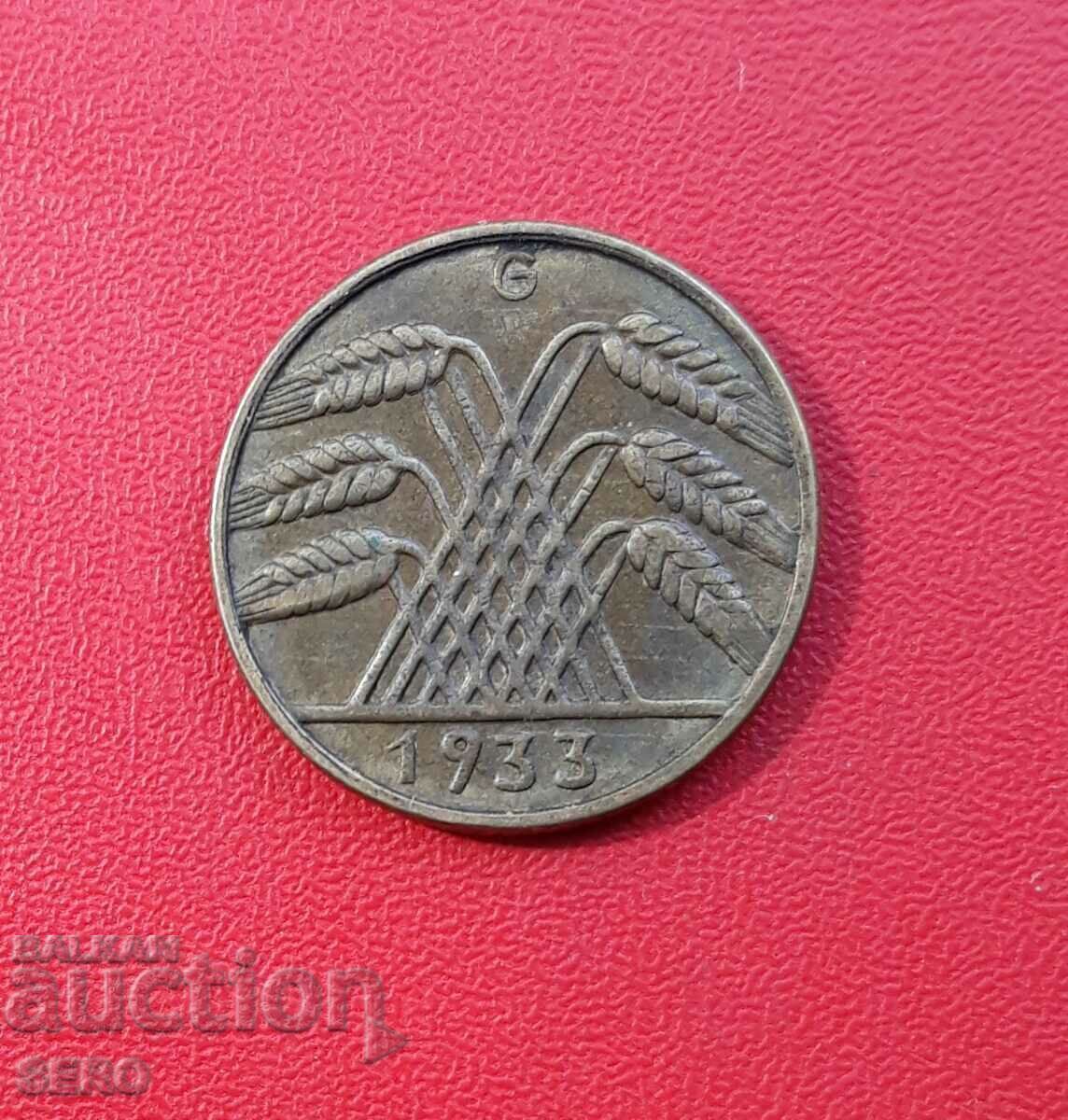 Germany-10 Pfennig 1933 G-Karlsruhe-rare with price 18.00 BGN | € 9.20
