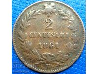 2 centesimi 1861 Ιταλία Μ - Μιλάνο