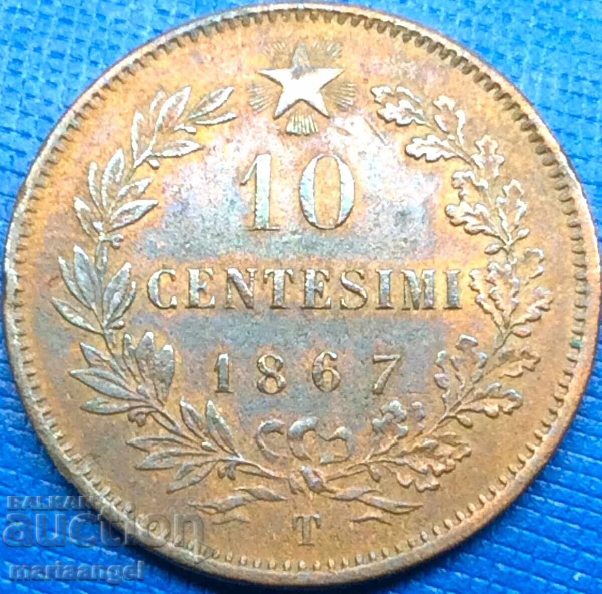 10 чентесими 1867 Италия Т - Турин Виктор Емануил - рядка! - 5 10 чентесими 1867 Италия Т - Турин Виктор Емануил - рядка! - 5