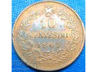 10 Centesimi 1867 Italy T - Turin Victor Emmanuel - Rare!