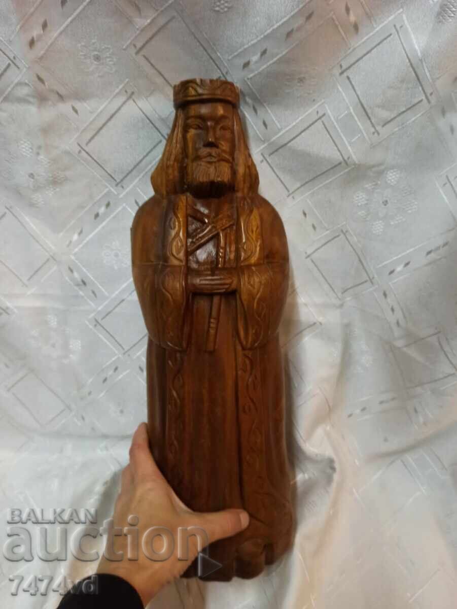 Ψηλή, μαζική ξυλογλυπτική - άγιος ή βασιλιάς, θήκη για μπουκάλι - 5