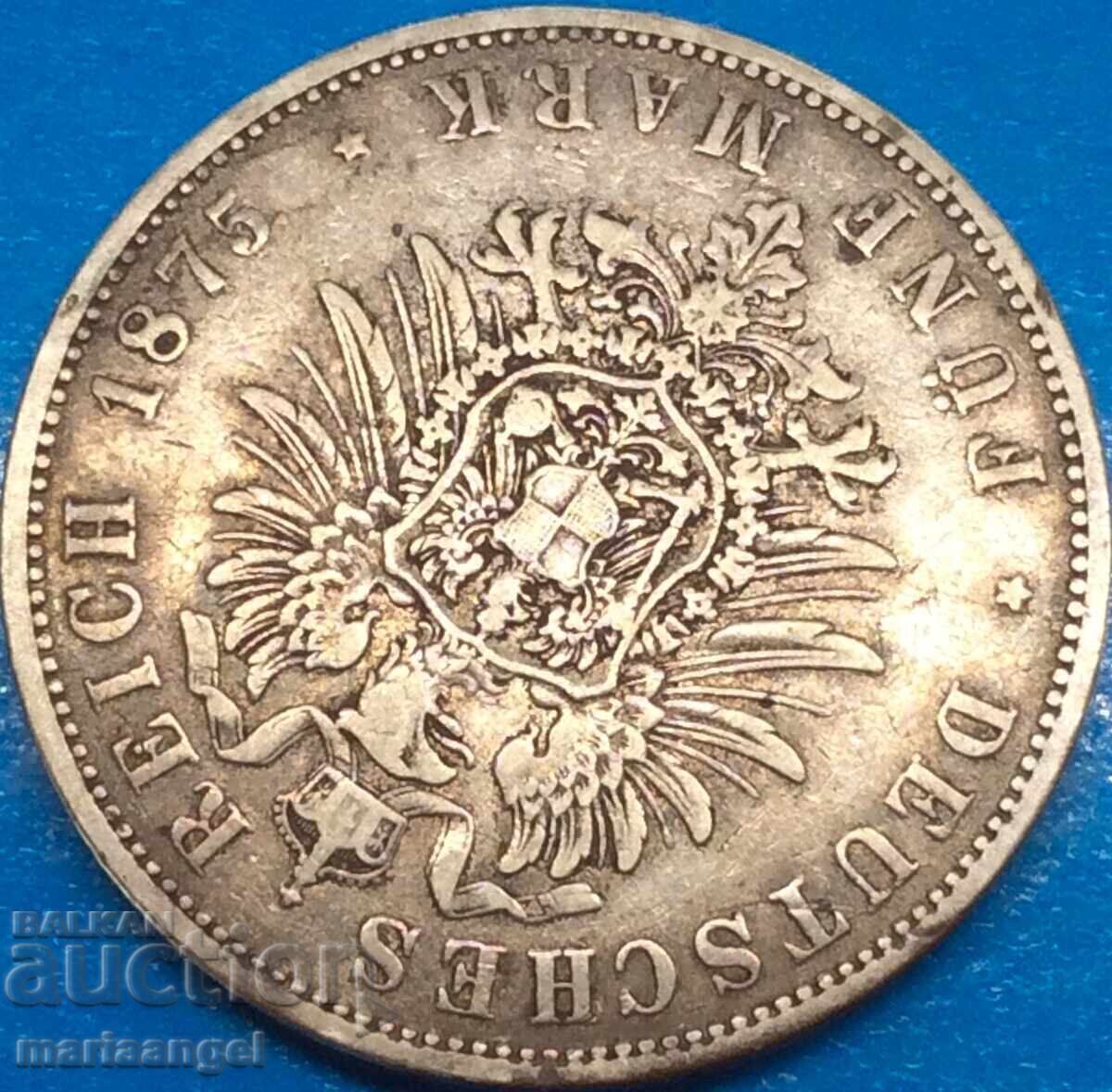 Delivery of Germany 5 stamps 1875 Hamburg 27.45g silver