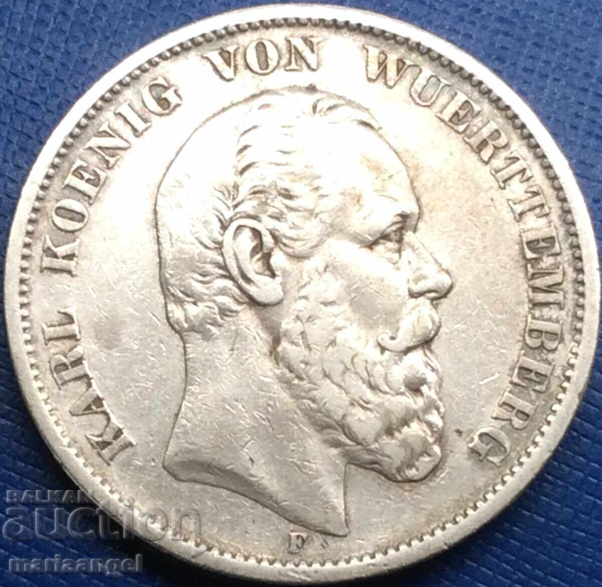 5 timbre 1875 Germania Karl von Württemberg 27,54g argint - 6
