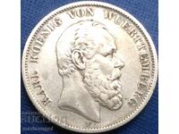 5 timbre 1875 Germania Karl von Württemberg 27,54g argint