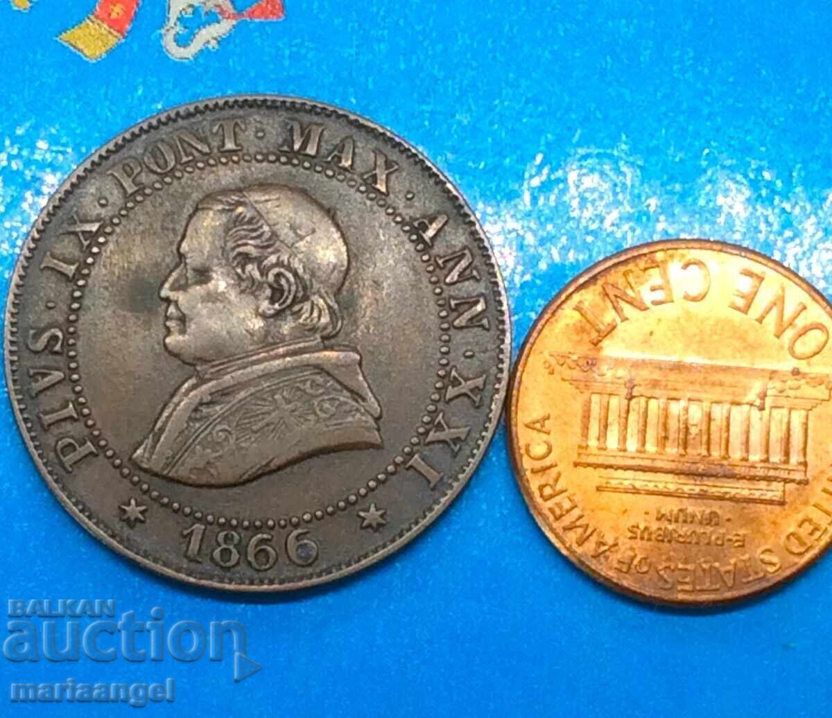 1 Soldo 1866 Vatican 5 Centesimi Pius IX 5g Bronze - 5