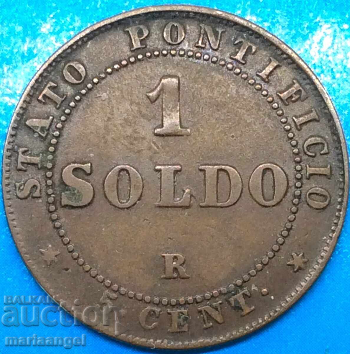 1 Soldo 1866 Vatican 5 Centesimi Pius IX 5g Bronze - 6