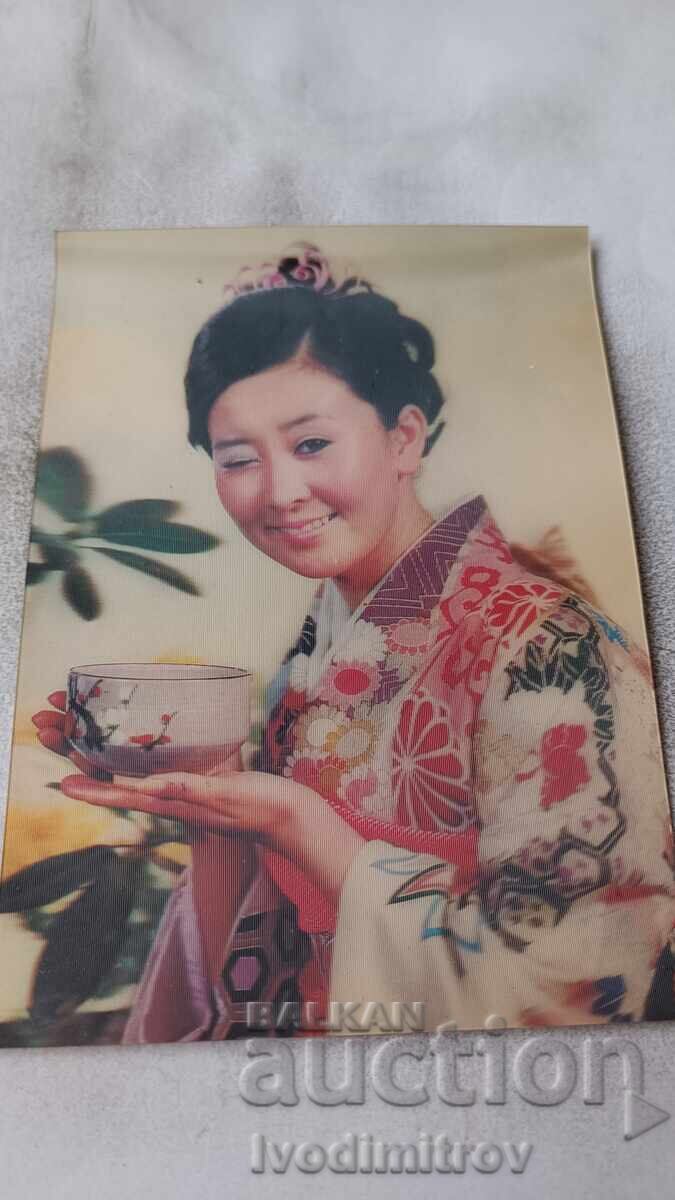 Стереокартичка Намигаща японка