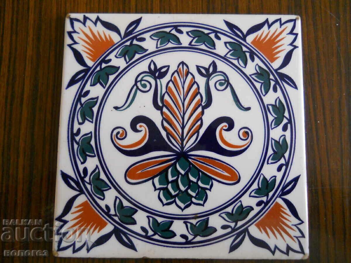 Hand-painted terracotta tile - panel (France)