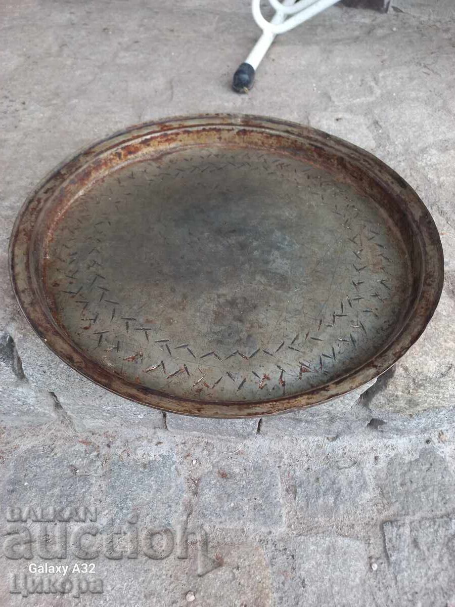 Large Old Copper Pan Sahan Blue Copper