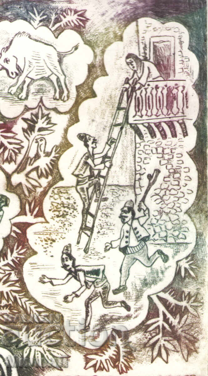 Humorous graphic, drypoint, Latest news - 6