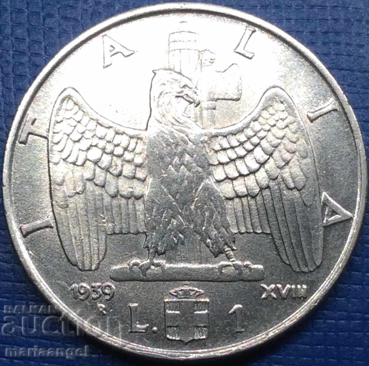 Аукцион 1 лира 1939 Италия Виктор Емануил III  фашистски Орел
