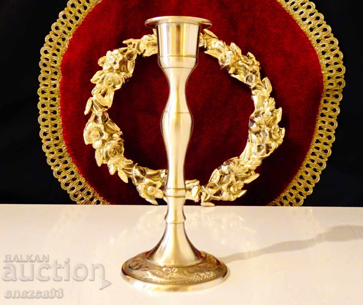 Bronze candlestick, relief baroque ornaments