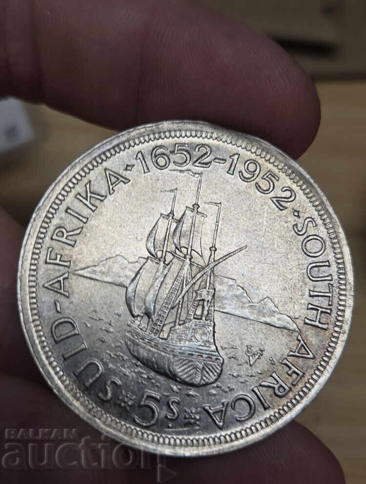 South Africa 5 Shillings 1952 George VI Ship Silver Coin 28g