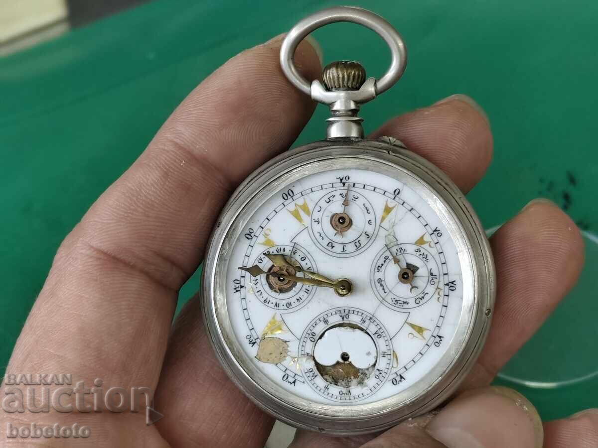 BZTs Star Silver Pocket Watch Calendar Tavannes