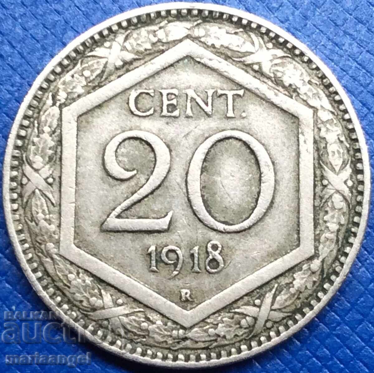 20 centesimi 1918 Ιταλία 6η γωνία - αρκετά σπάνια με τιμή 24.00 BGN | € 12.27