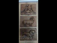 Sculpturi în lemn, panouri, trei bucăți pentru cunoscători