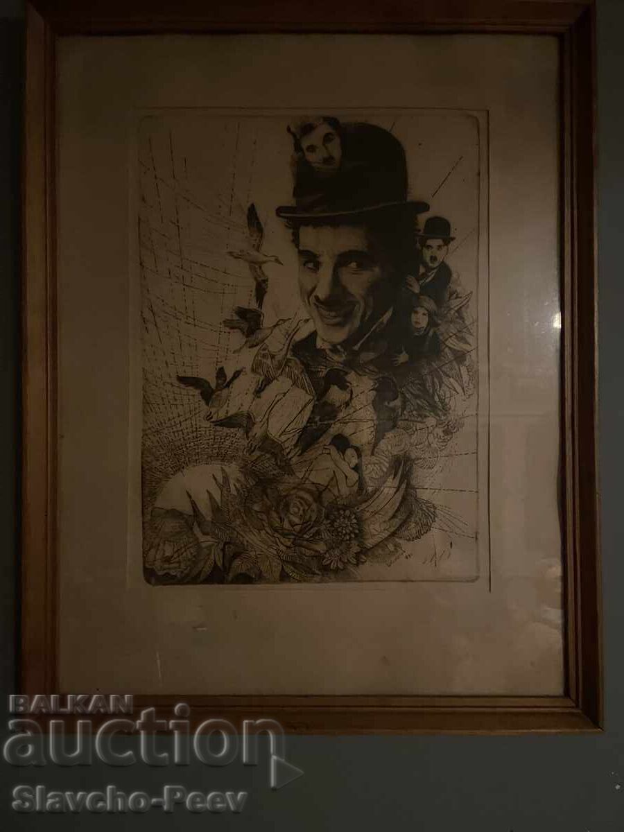 Данаил Игнатов графика на Чарли Чаплин с цена 150.00 лв. | € 76.69