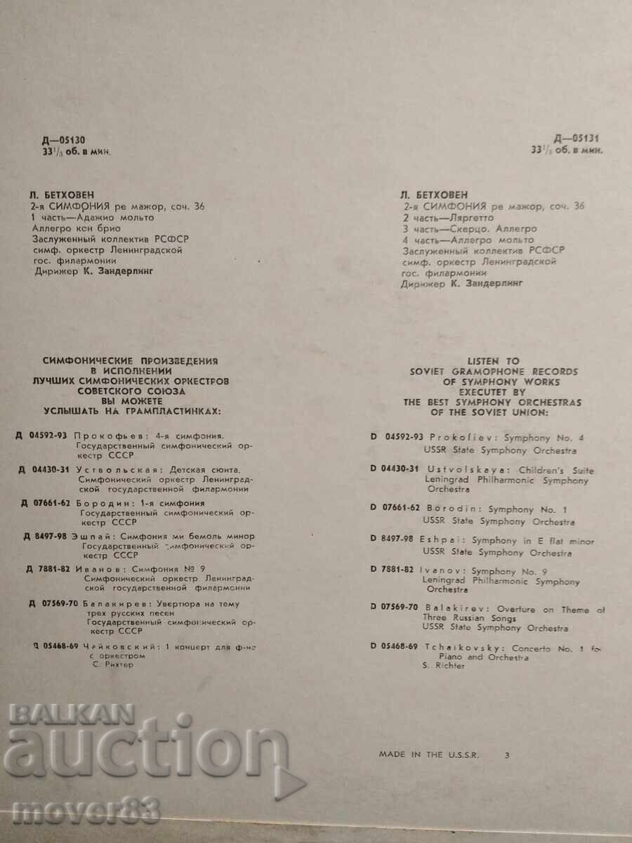 Плоча класика. Бетховен-2 ра симфония. с цена 0.99 лв. | € 0.51