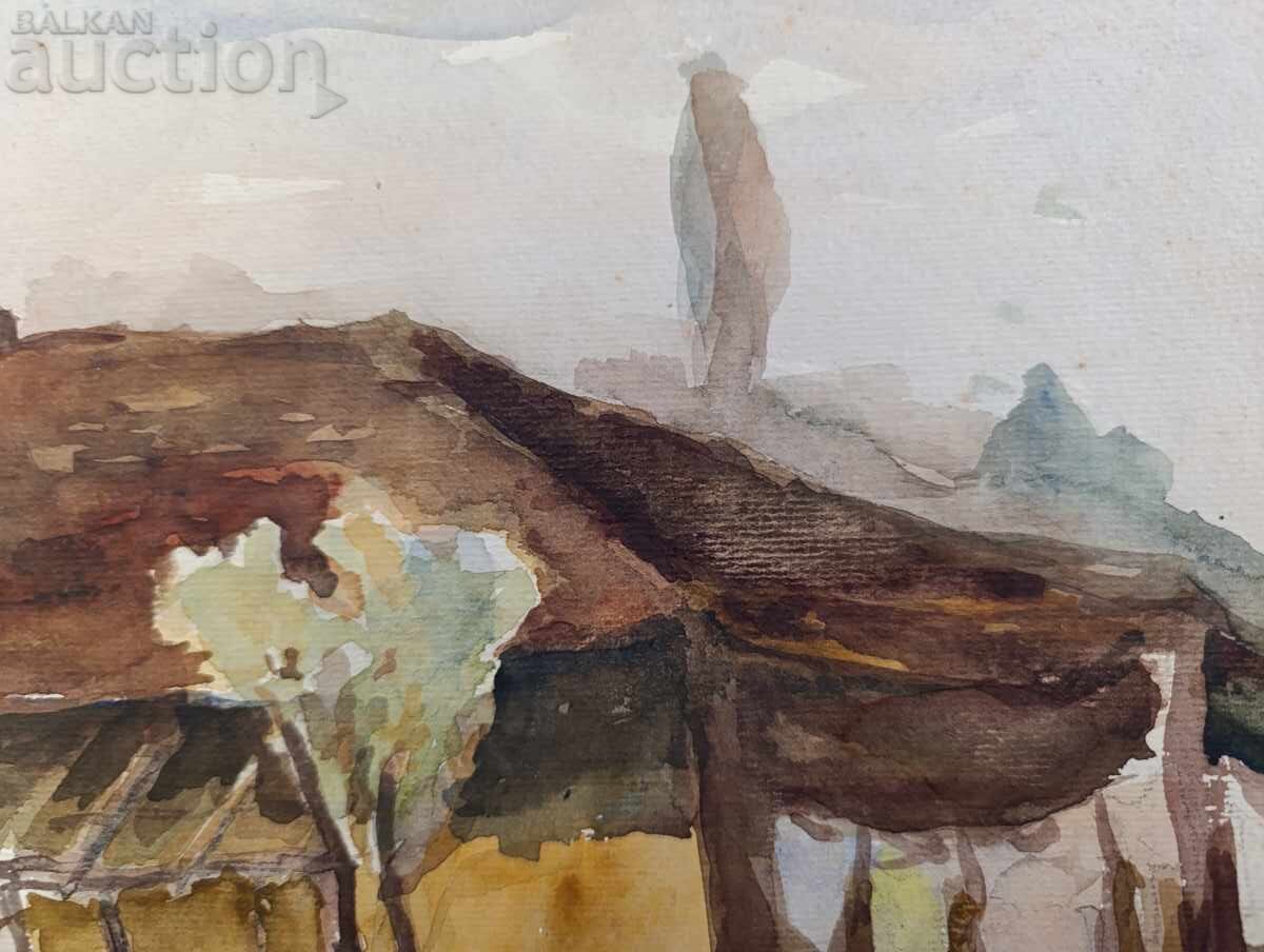 Παλιό όμορφο βουλγαρικό πίνακα, ακουαρέλα - 5