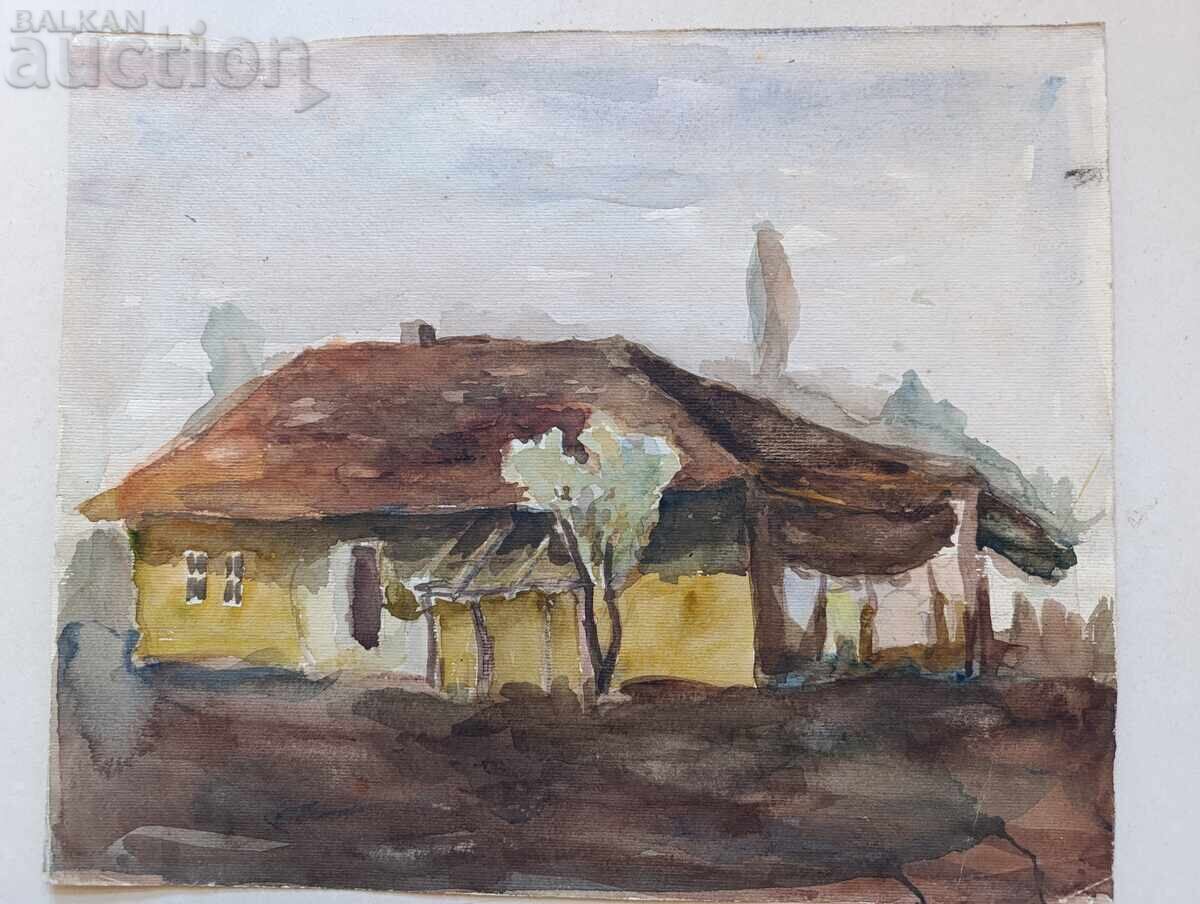 Παλιό όμορφο βουλγαρικό πίνακα, ακουαρέλα