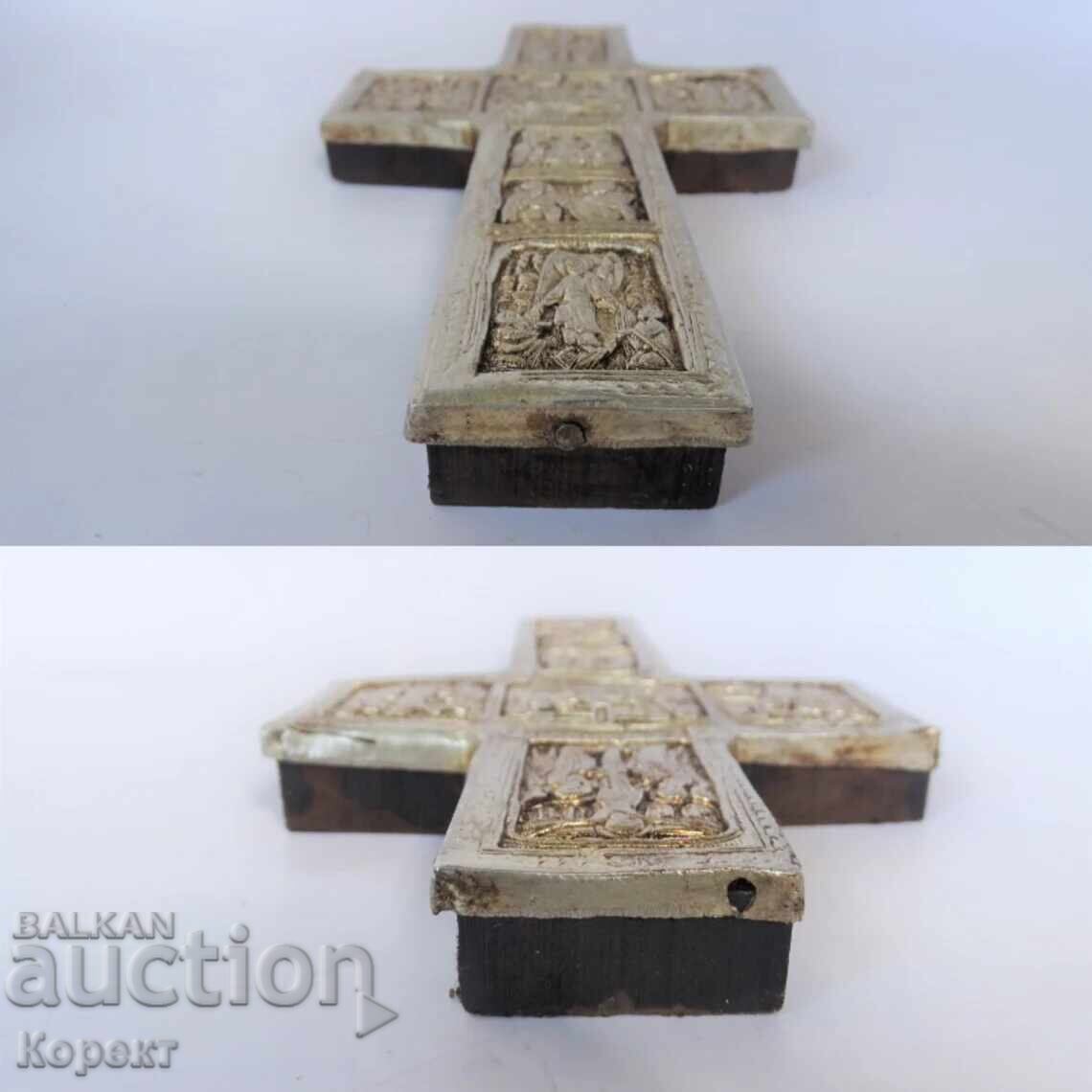 Cruce de perete ortodoxă cu ornamente argintate și scene biblice - 6