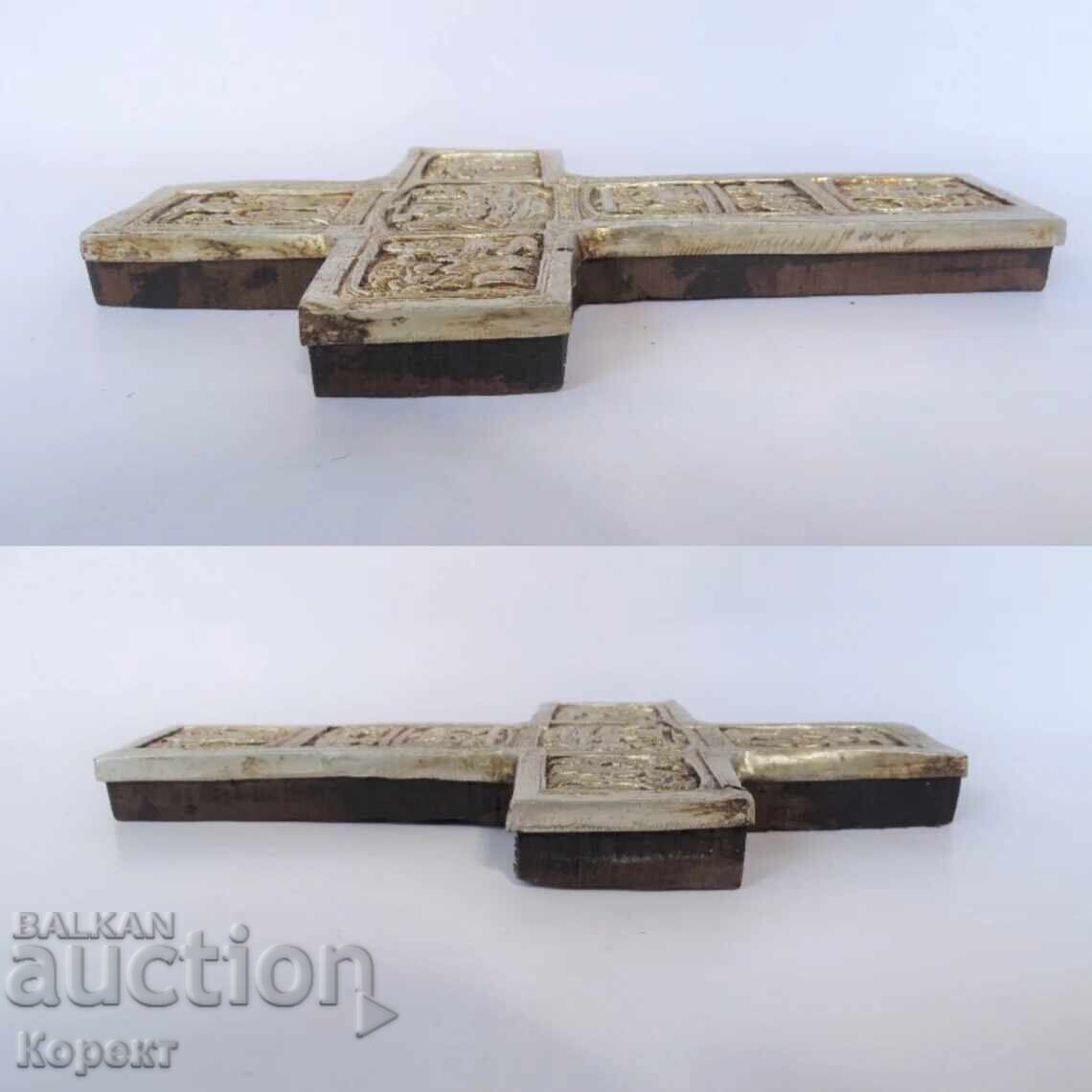 Cruce de perete ortodoxă cu ornamente argintate și scene biblice - 7