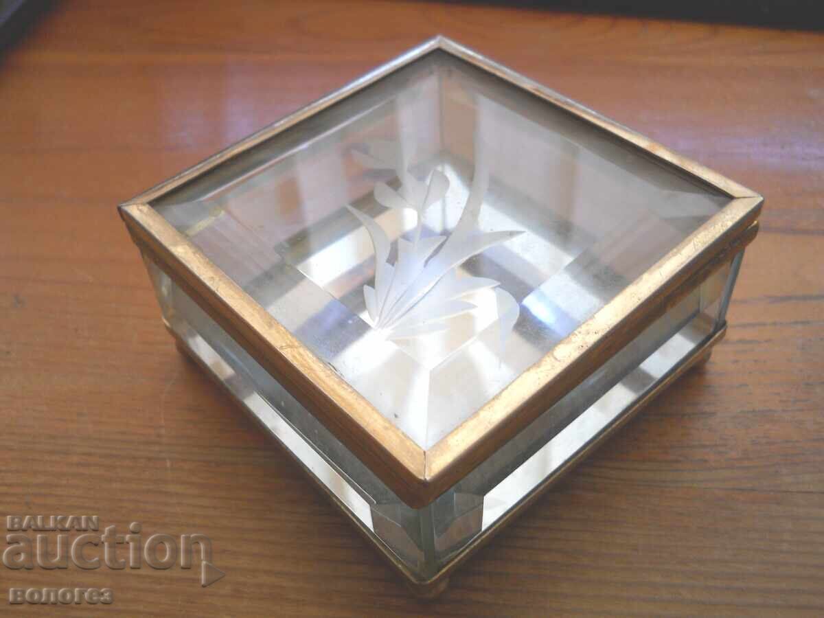Antique faceted engraved glass jewelry box