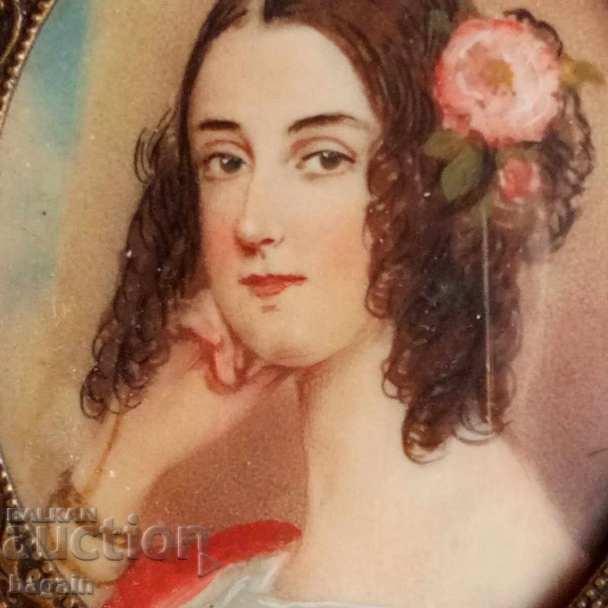 Аукцион Дамски портрет- миниатюра върху слонова кост.
