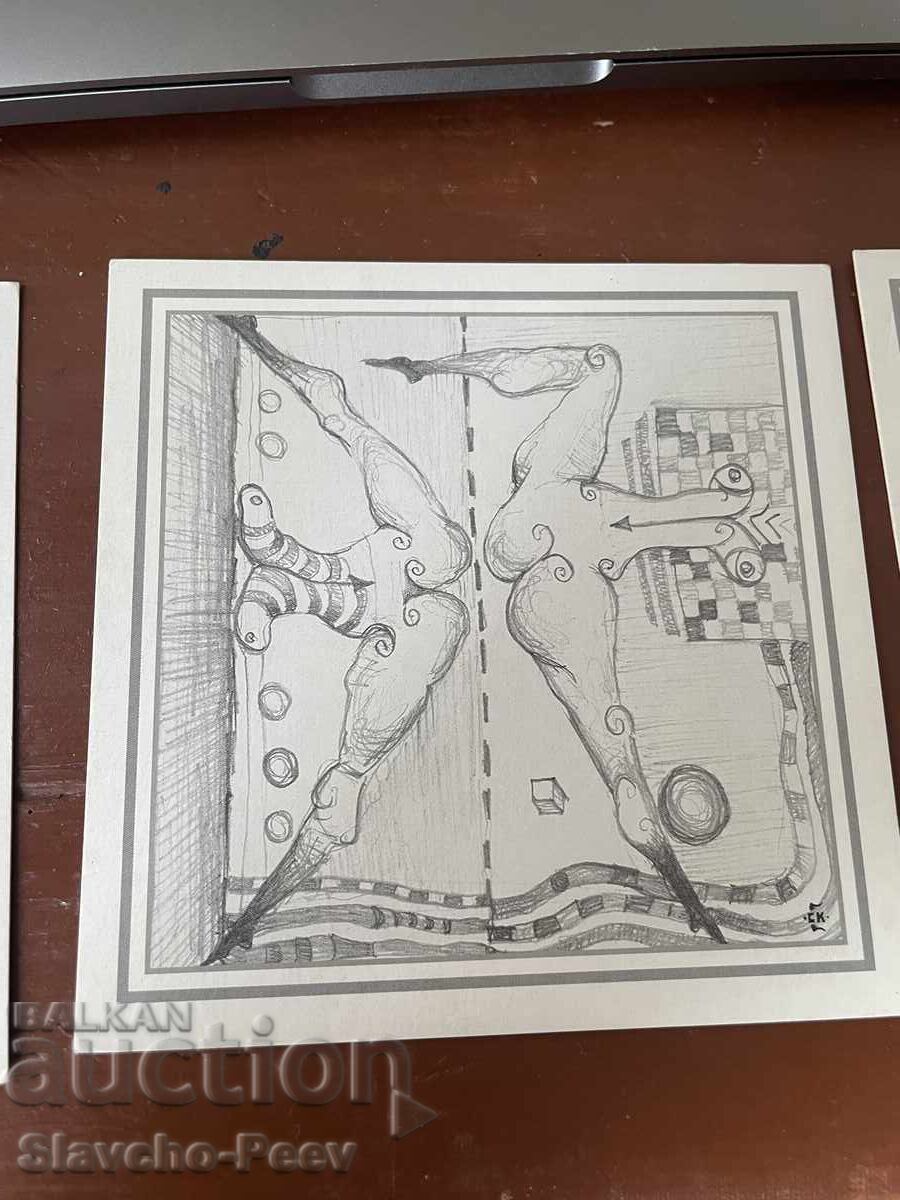 Auction  Stavri Kalinov 3 author's reproductions of a pencil drawing