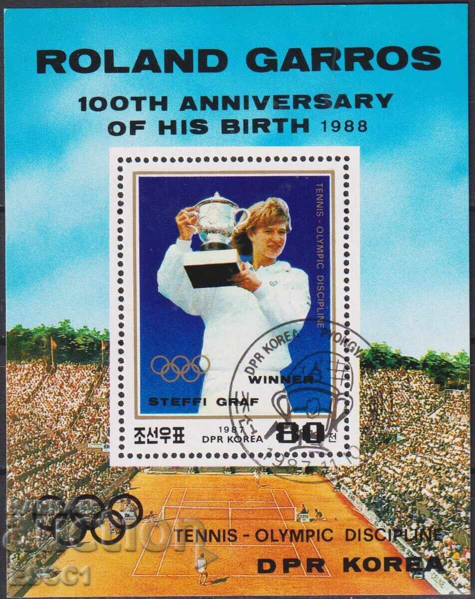 Stamped block Sport Tennis Roland Garros 1987 from North Korea