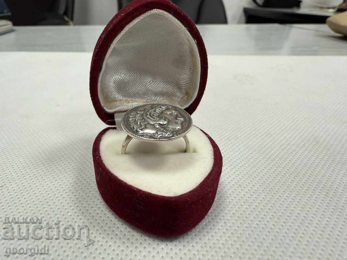Ελληνικό ασημένιο δαχτυλίδι με νόμισμα - Αλέξανδρος Γ'. Νο. 7660 με τιμή 70.00 BGN | € 35.79