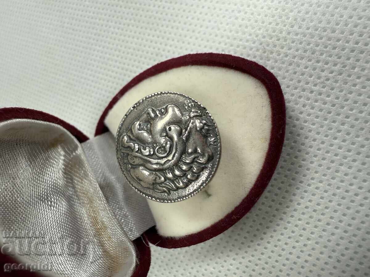 Δημοπρασία Ελληνικό ασημένιο δαχτυλίδι με νόμισμα - Αλέξανδρος Γ'. Νο. 7660