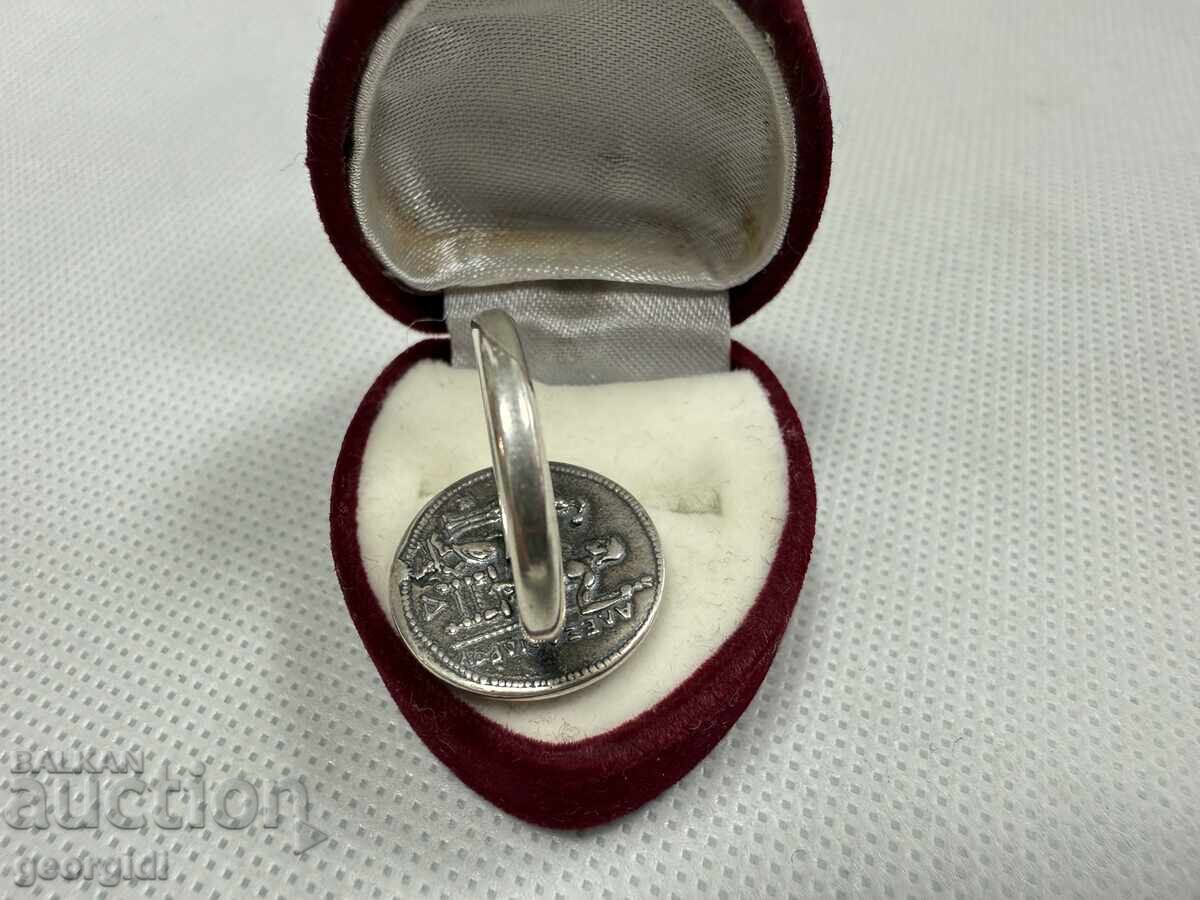 Ελληνικό ασημένιο δαχτυλίδι με νόμισμα - Αλέξανδρος Γ'. Νο. 7660 - 6