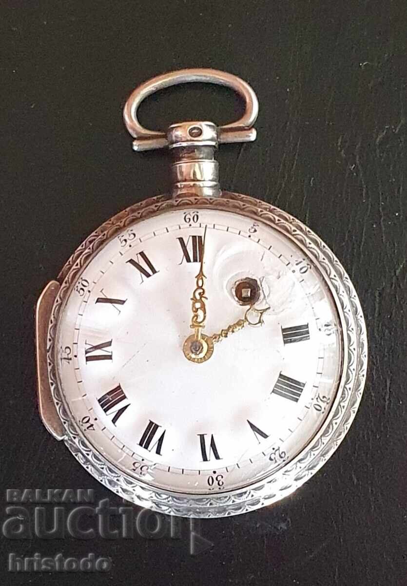 Стар сребърен Френски джобен часовник Стар сребърен Френски джобен часовник