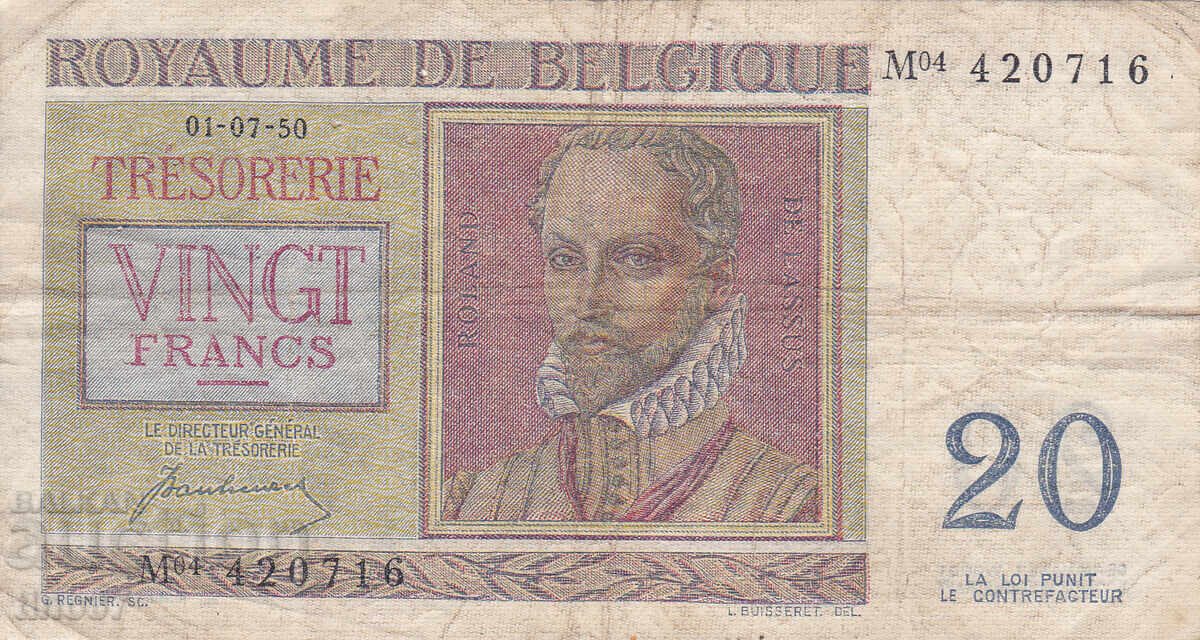 Licitație tino37 - BELGIA - 20 FRANCI - 1950g Licitație tino37 - BELGIA - 20 FRANCI - 1950g