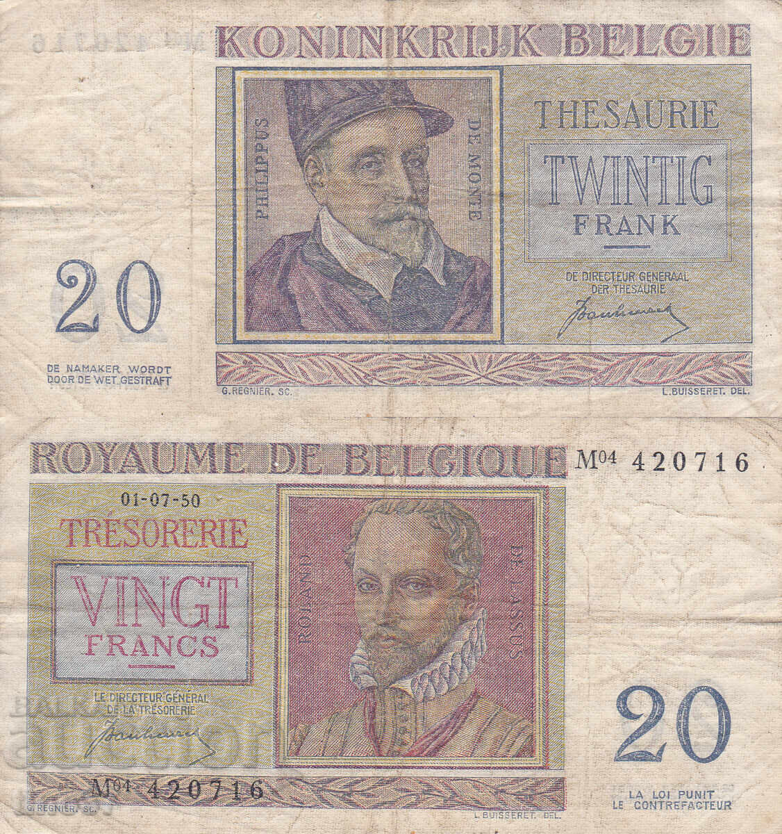 tino37- ΒΕΛΓΙΟ - 20 ΦΡΑΓΚΑ - 1950g
