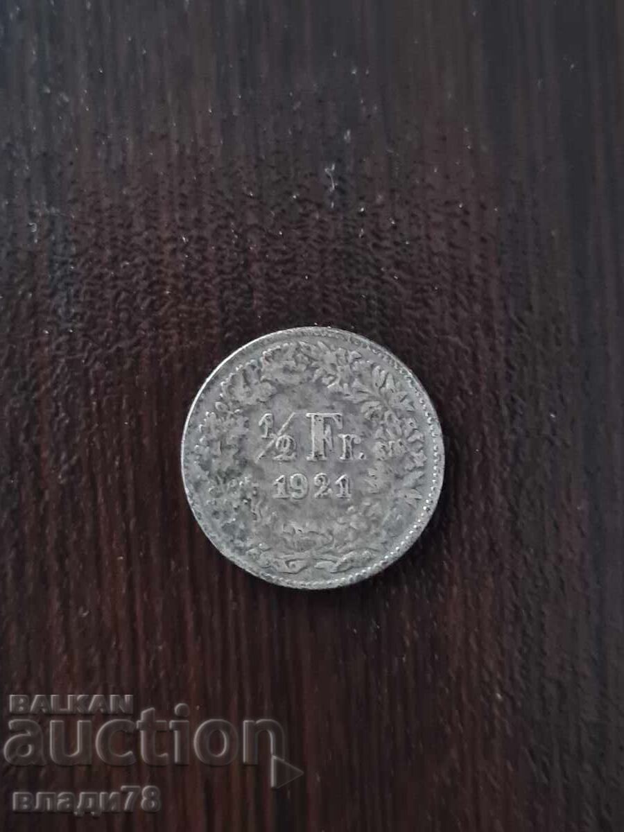 Silver coin 1/2 franc 1921