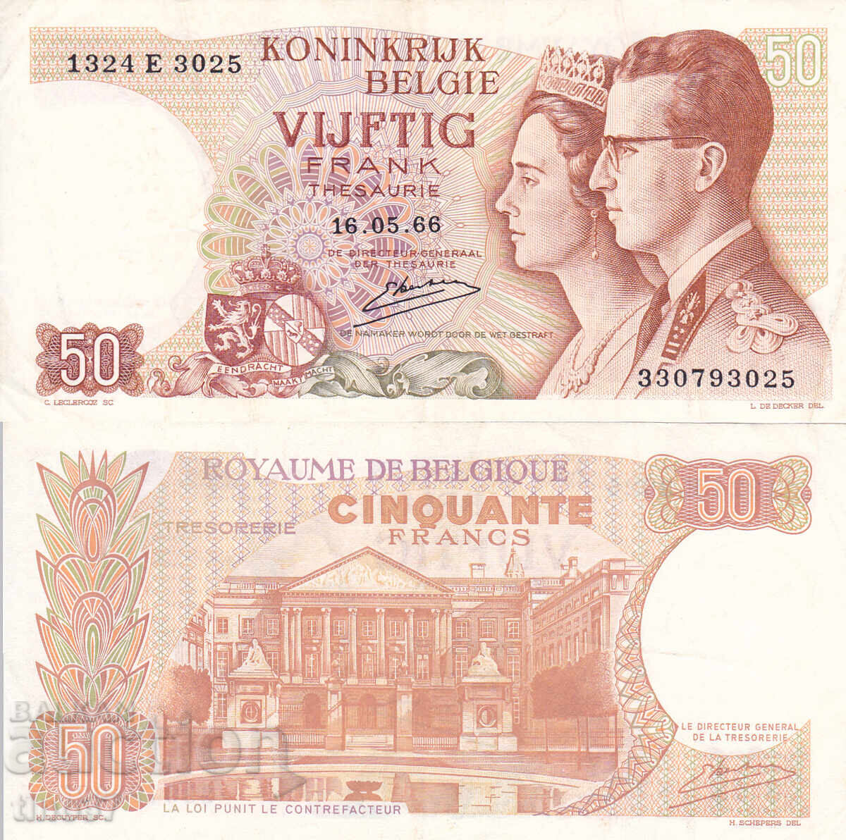 tino37- ΒΕΛΓΙΟ - 50 ΦΡΑΓΚΑ - 1966 - VF+
