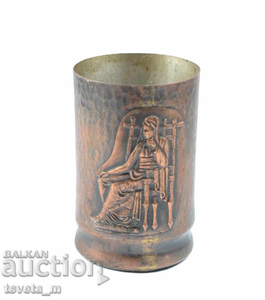 Recipient de cupru forjat manual pentru creioane / vază Recipient de cupru forjat manual pentru creioane / vază