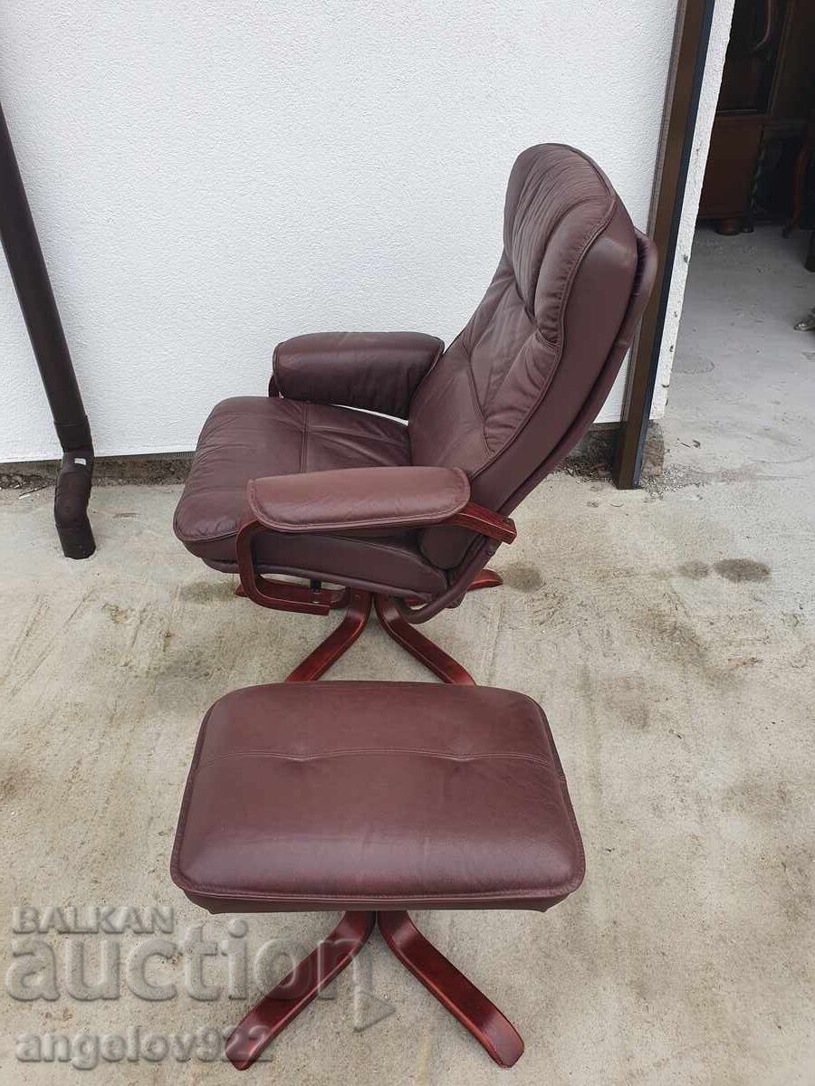 Taburetă și fotoliu cu opțiune de dormit din piele naturală!!! - 5