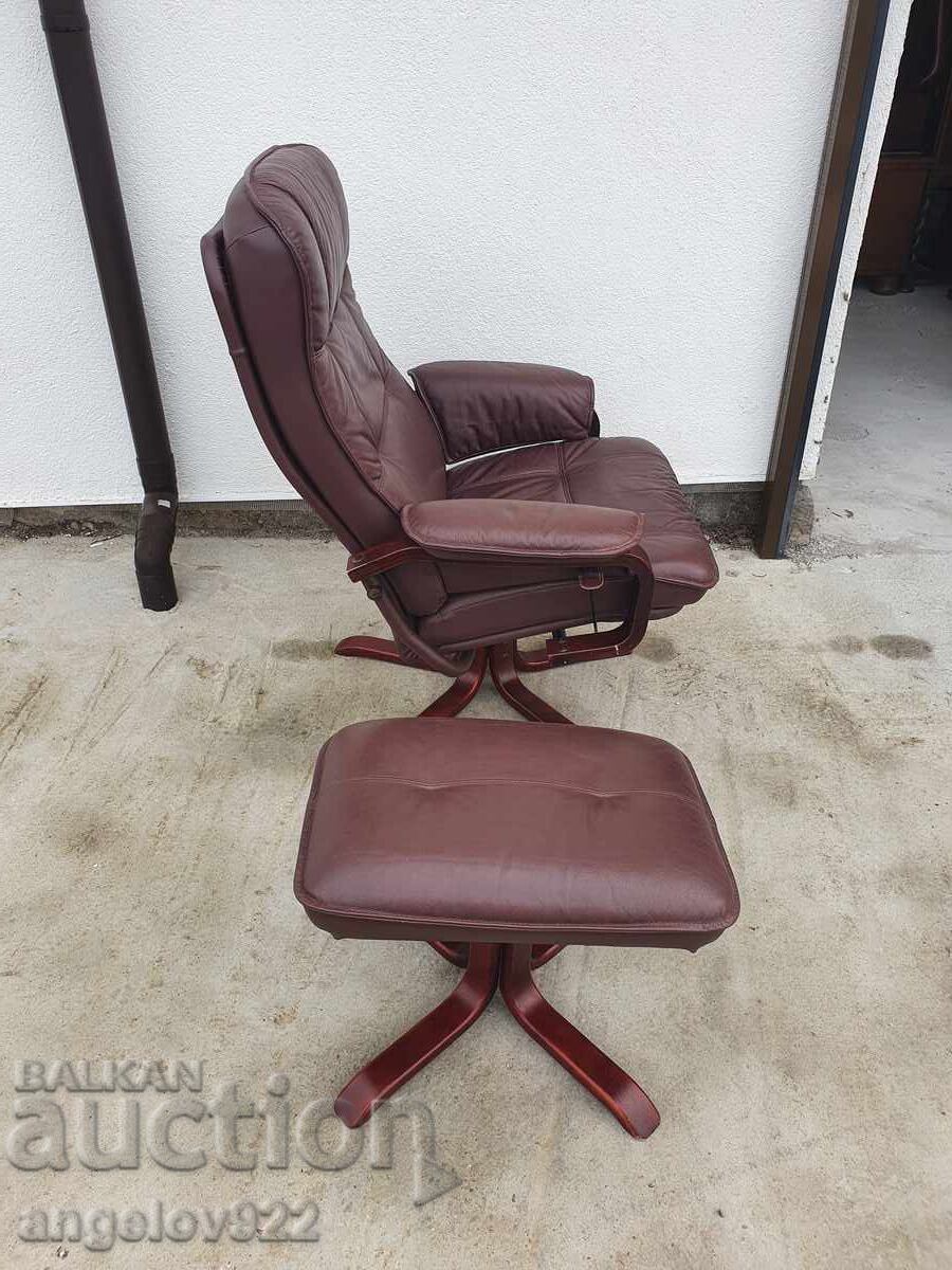 Taburetă și fotoliu cu opțiune de dormit din piele naturală!!! - 7