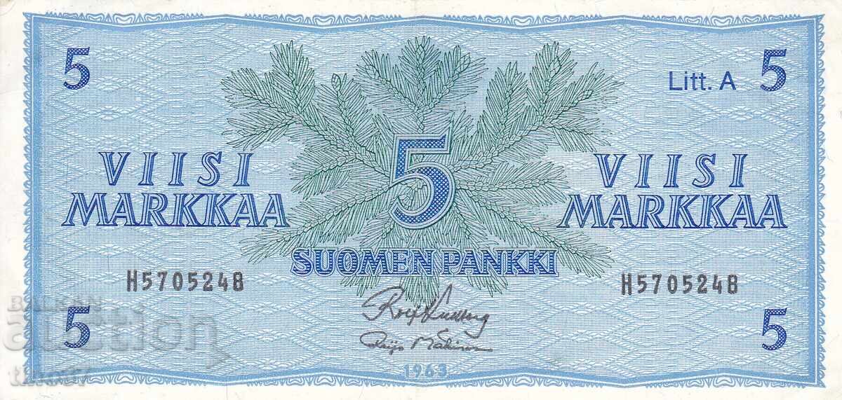tino37- ФИНЛАНДИЯ - 5 МАРКИ - 1963г - VF+ с цена 12.90 лв. | € 6.60