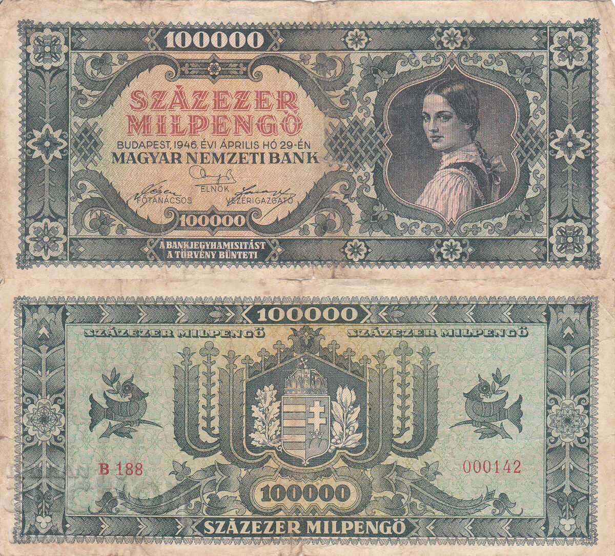 tino37- HUNGARY - 100000 MILPENGO - 1946