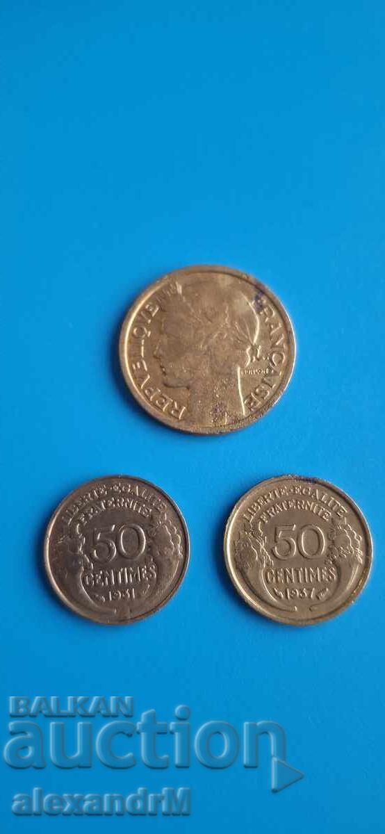 50 λεπτά 1931/1937 + 1 φράγκο 1936 Γαλλία Τρίτη Δημοκρατία με τιμή 1.50 BGN | € 0.77