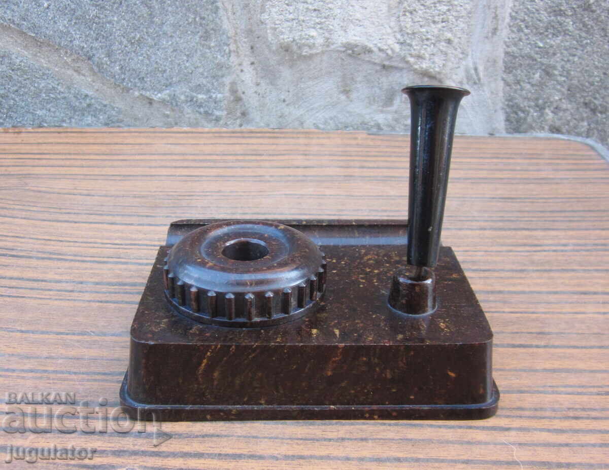 Old Bulgarian Bakelite Inkwell with Pen Rest - 5